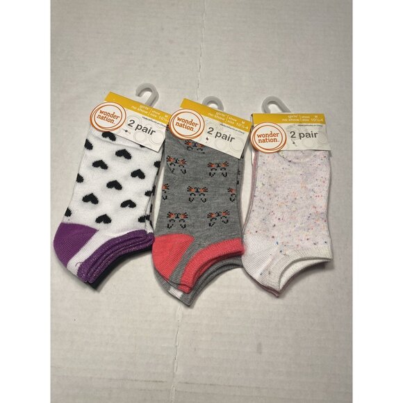 wonder nation 6 pairs girls socks size medium 10.5 - 4 (3 packs 2 count each) - Picture 1 of 8